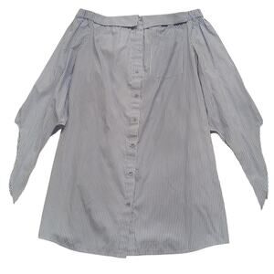 Beige Off Shoulder Top Women's 4 Tie Sleeve Blouse Pockets